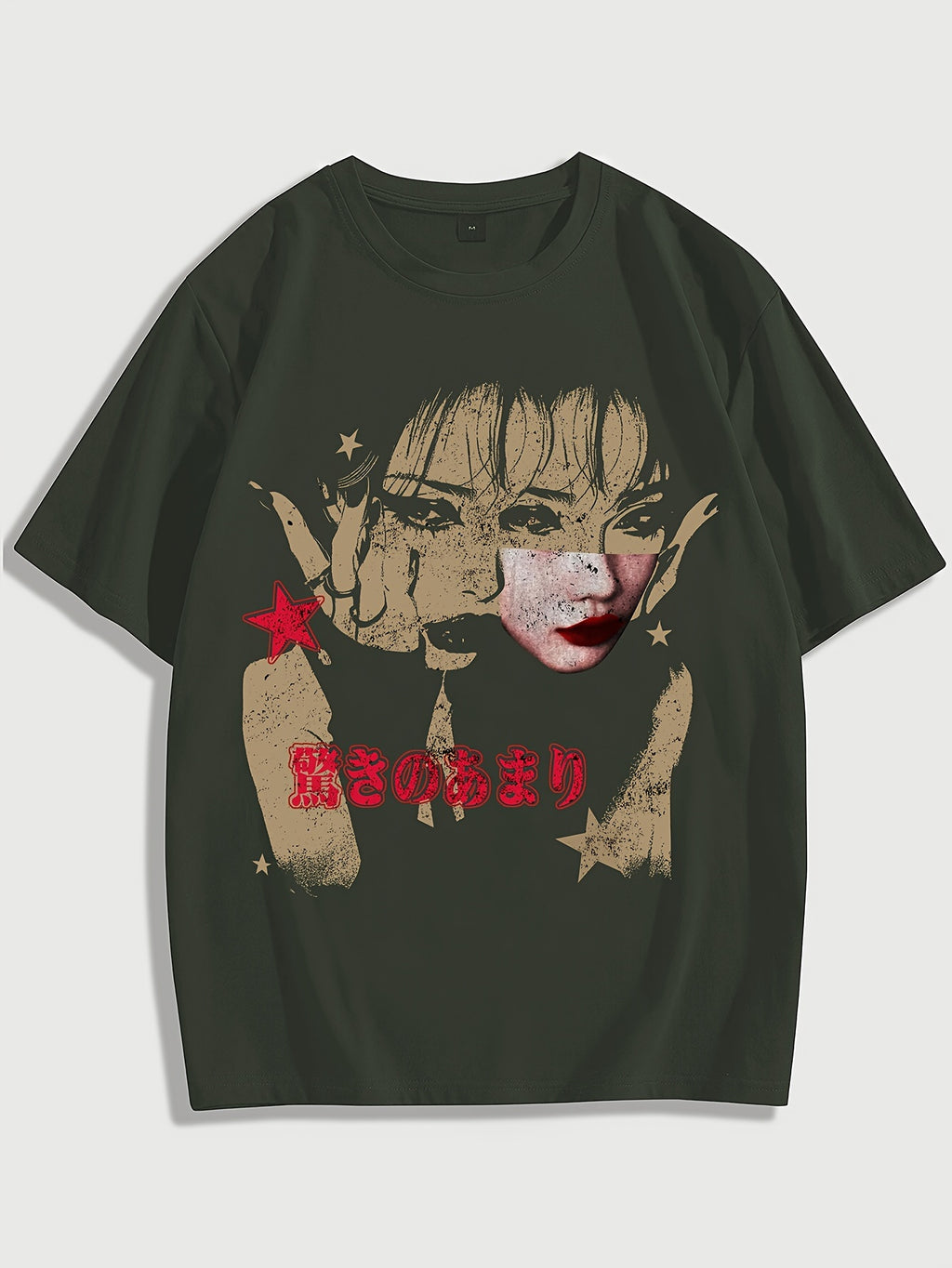Patterned Portrait Fashion T-Shirt, Men's Casual Sports Loose Short Sleeve Black Shirt with Character Head Portrait