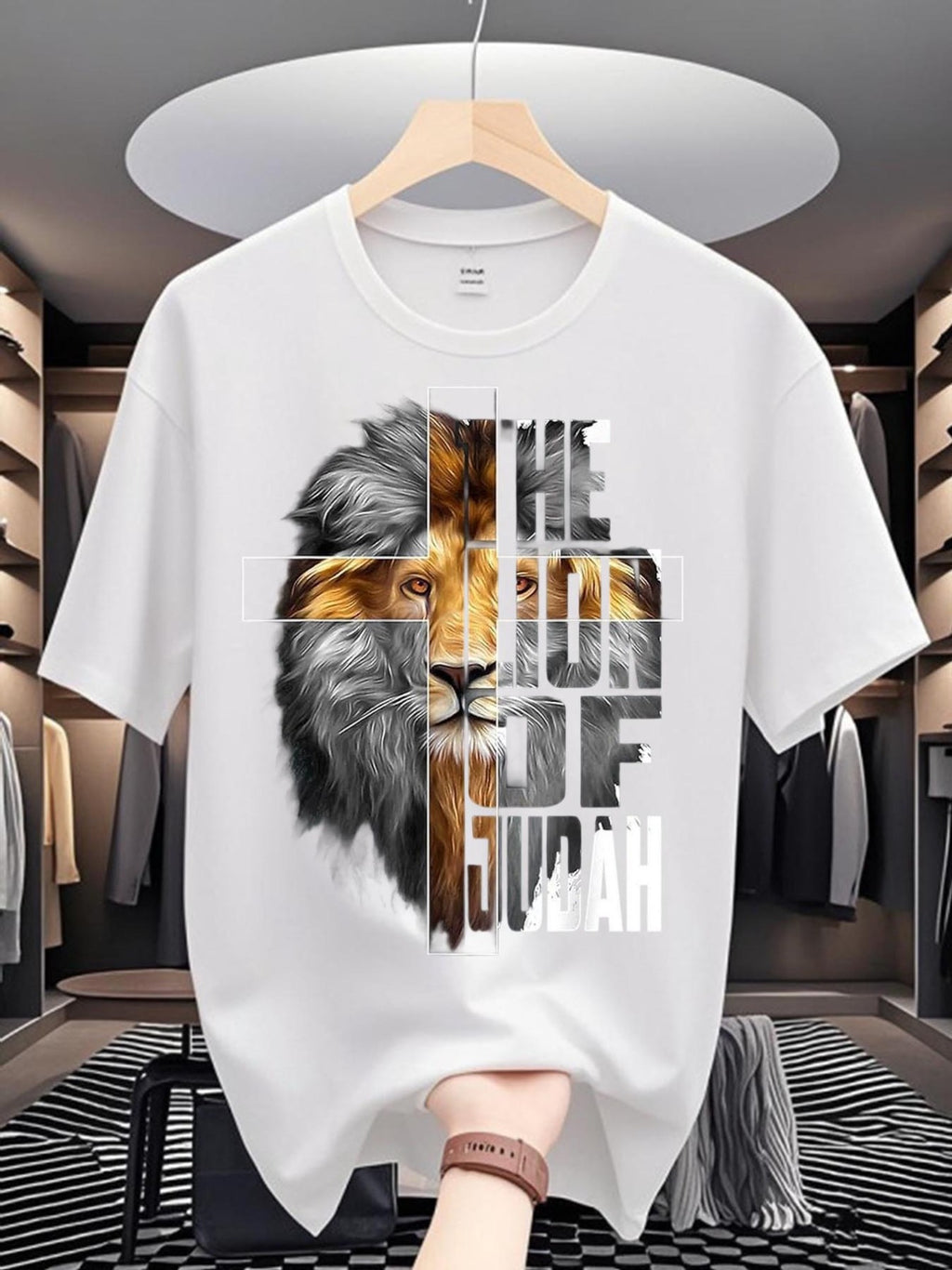 Men'S Crew Neck Short Sleeve Tee | Digital Print Cool Special Niche Lion Of Judah Pattern, High Value Affordable Quality, Skin Friendly, Quick Dry, Sporty Casual, Versatile, Breathable, Lightweight, Moisture Wicking