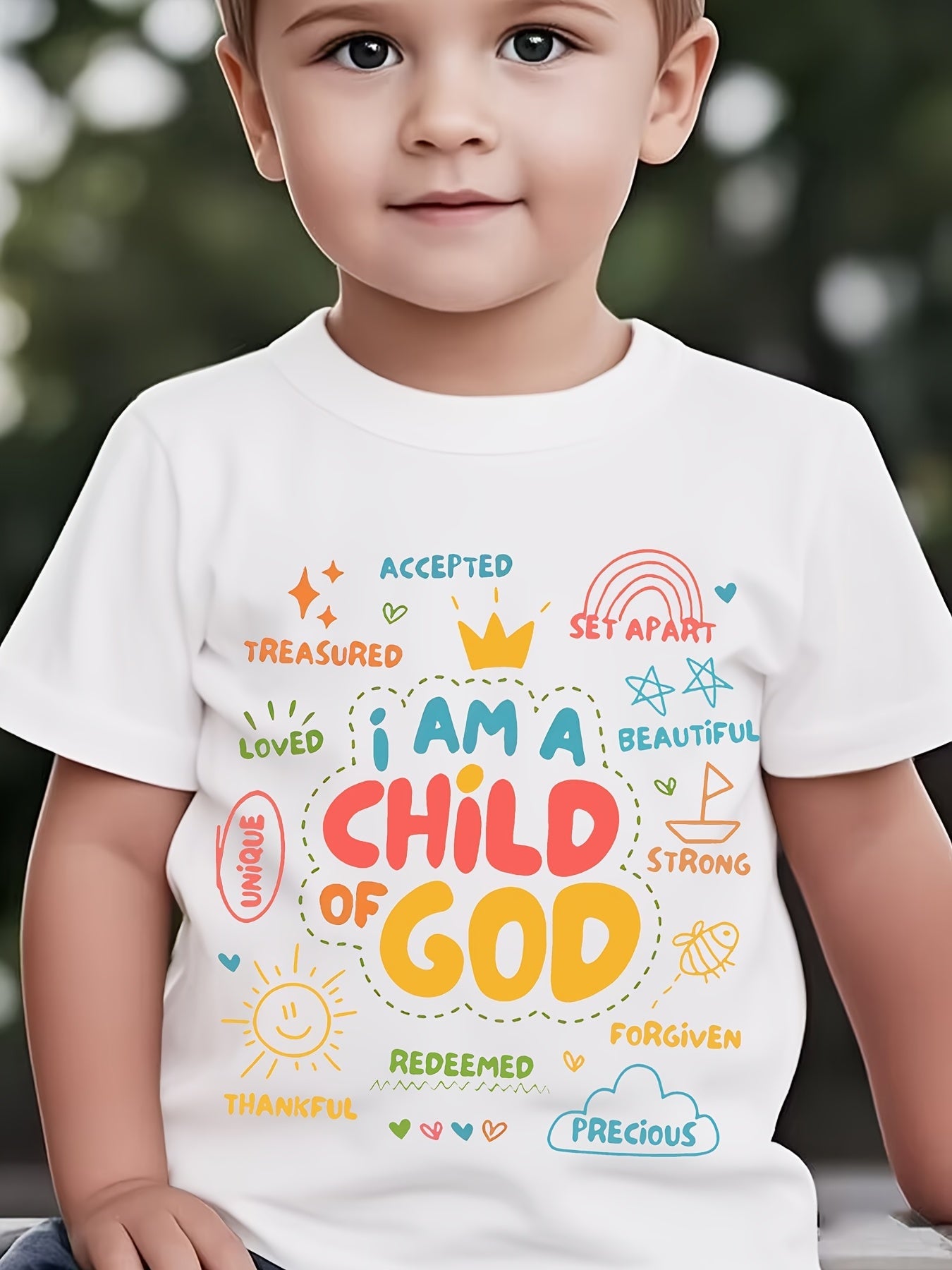 Boys And Girls Personalized Pattern Print I AM A Child OF GOD Creative T-Shirt Summer Comfortable Breathable T-Shirt Kids Boy Girl Round Neck Top