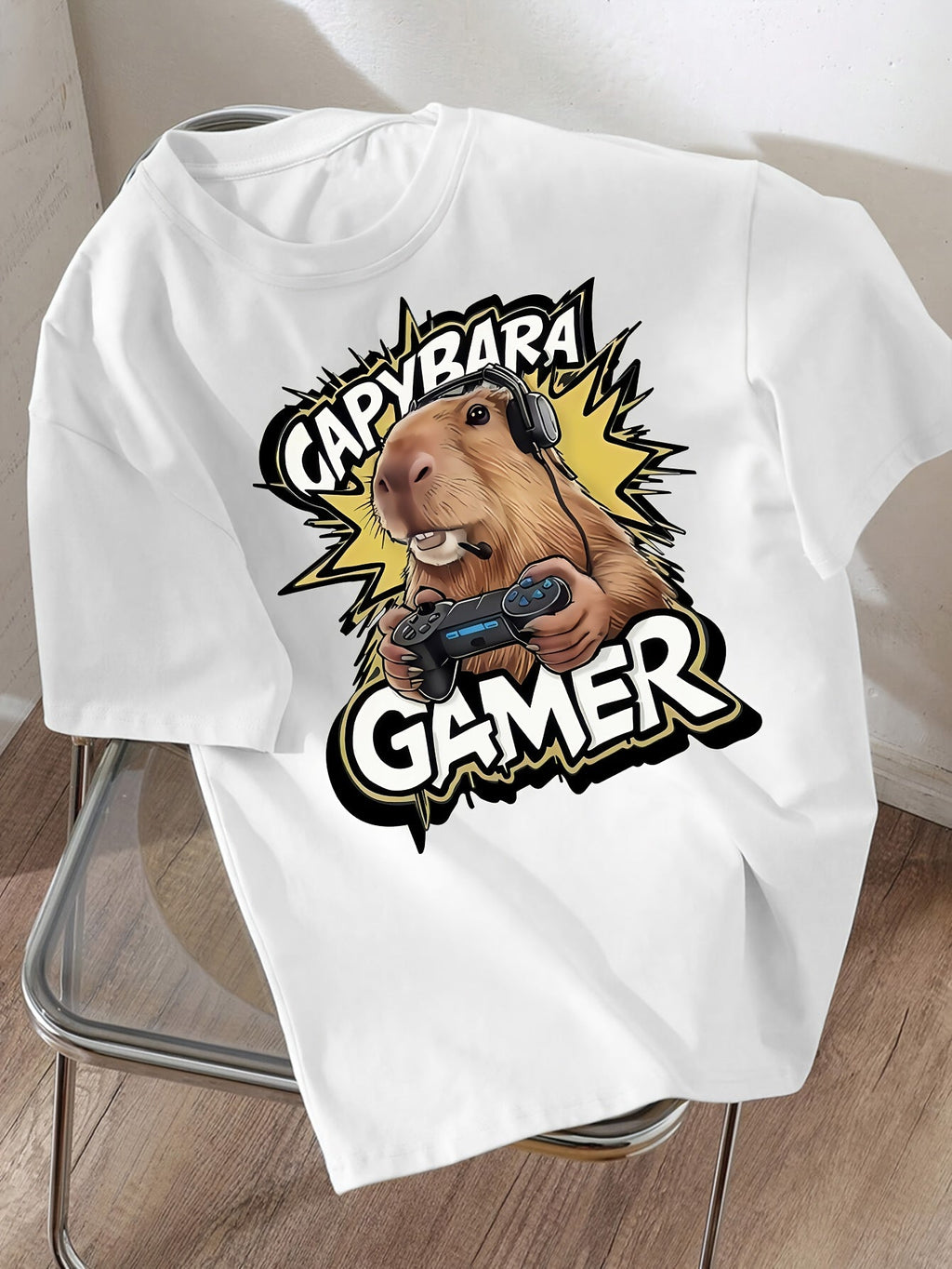 Boys' New Spring/Summer Loose-Fit Casual Fashionable Versatile Street-Style Cool Capybara Anime Cartoon Print Short-Sleeve T-Shirt for Daily Wear