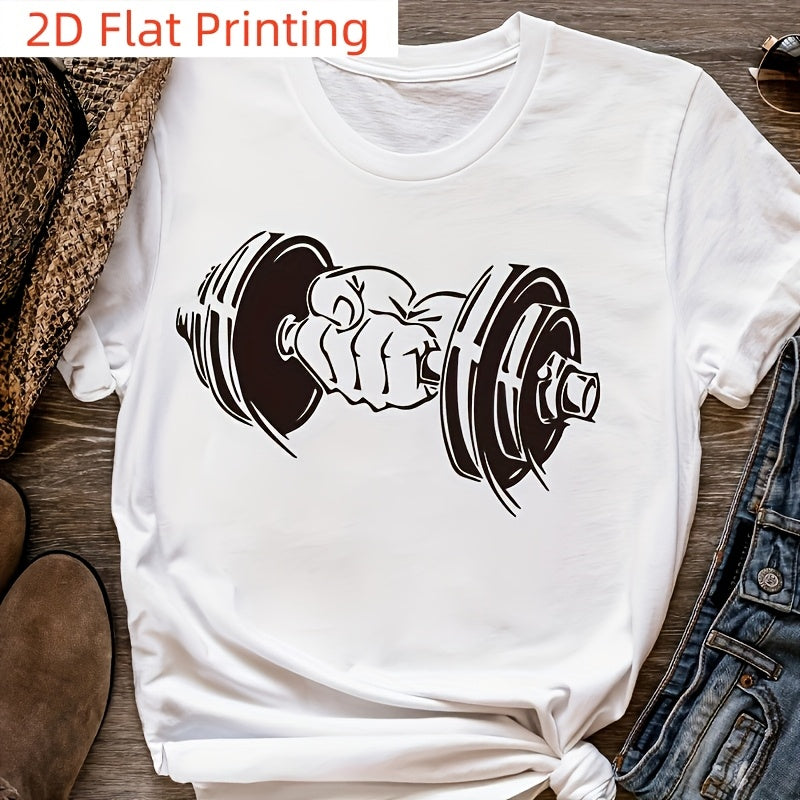 2D Flat Printing 1pc Dumbbell Power Fist Heat Transfer Patch Thermal Transfer Patch, Black T-Shirt, Jeans And Backpack Decoration, Can Be Water-Washing Embroidery Applique