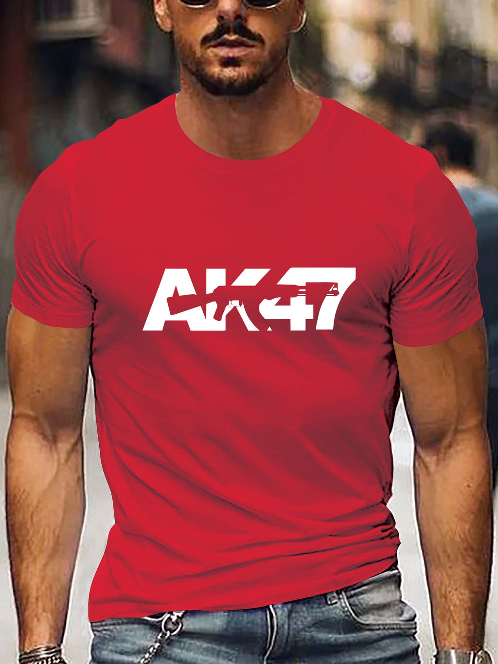 Men'S Casual Short Sleeve T-Shirt Featuring an AK47 Print, Perfect for Summer Wear