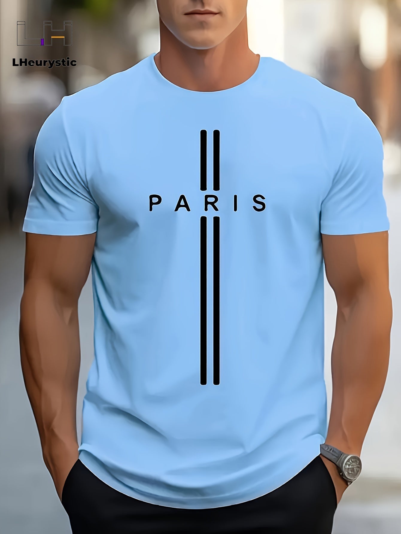 PARIS Print, Men's Graphic Design Crew Neck Active T-shirt, Casual Comfy Tees Tshirts For Summer, Men's Clothing Tops For Daily Gym Workout