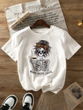Mom Wants a Coffee-Themed Halloween T-Shirt Featuring a Skull Print, Perfect for Casual And Festive Outfits for Women, with Short Sleeves