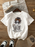 Mom Wants a Coffee-Themed Halloween T-Shirt Featuring a Skull Print, Perfect for Casual And Festive Outfits for Women, with Short Sleeves