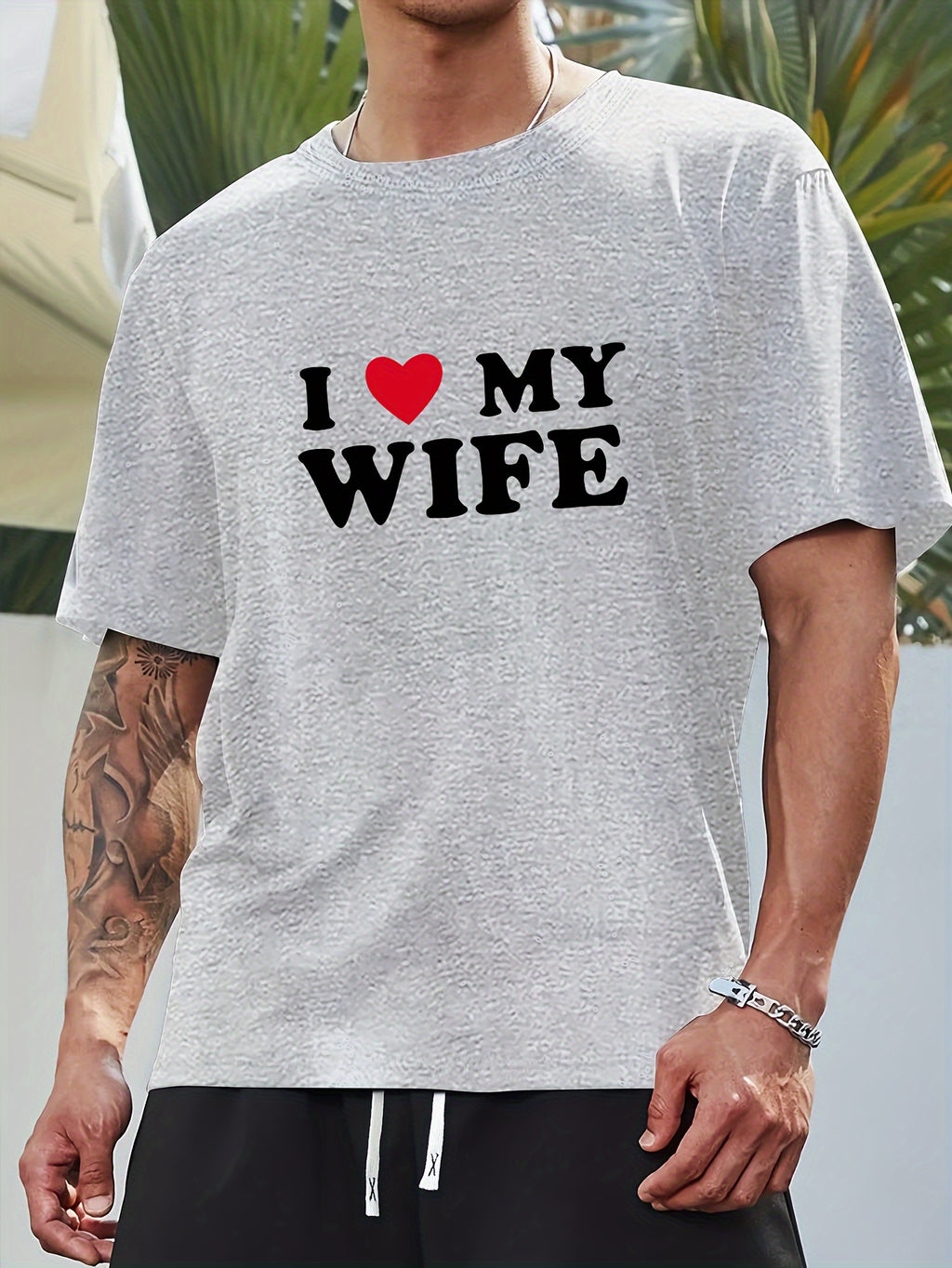 Men's Plus Size "I My Wife" Lettering T-Shirt Compatible for.com - & Tall Casual Round Neck Short Sleeve Tee with Wife, Machine Washable for - Wear (Announcements/ Branding), PLUS SIZE