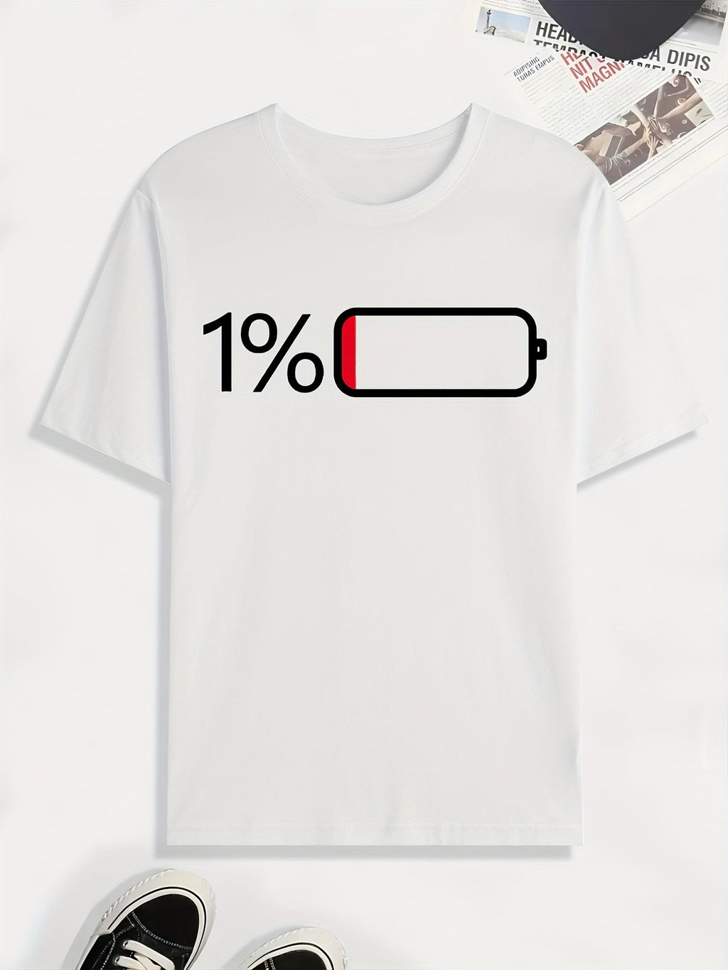 Battery Low Print T Shirt, Tees For Men, Casual Short Sleeve Tshirt For Summer Spring Fall, Tops As Gifts