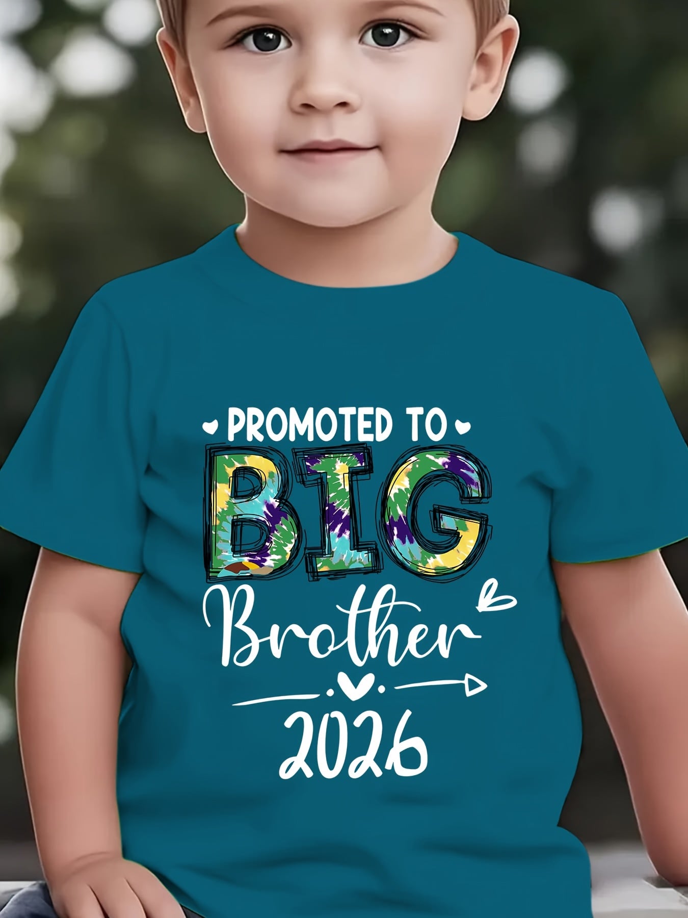 Summer Fashion Boys' Short Sleeve T-Shirt PROMOTED TO BIG BROTHER 2026 Letter Print Outdoor Casual Top NY-DX6459