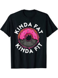 Funny "Kinda Fat Kinda Fit" Donut Graphic T-Shirt - Black Casual Workout Tee with Playful Design, Lightweight & Breathable Fabric for Gym, Outdoor, or Casual Attire, Gym Shirts