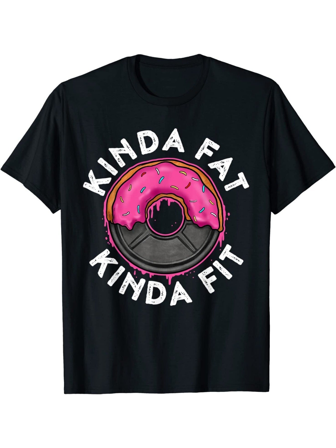 Funny "Kinda Fat Kinda Fit" Donut Graphic T-Shirt - Black Casual Workout Tee with Playful Design, Lightweight & Breathable Fabric for Gym, Outdoor, or Casual Attire, Gym Shirts