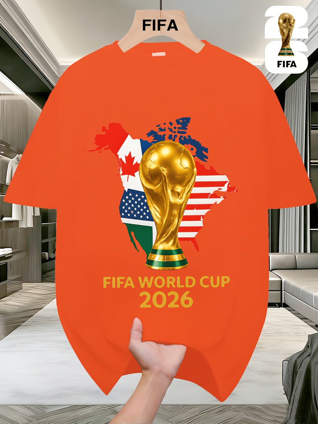 FIFA World Cup Football Brightly Patterned T-shirts from the USA, Canada, and Mexico, Featuring Street-style Prints, Fun Printed Short Sleeves, Perfect for Casual Attire, Men's and Women's Styles, and Suitable as a Birthday Gift for Sports Fans.