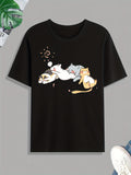 Cute Cats Napping Print Tee Shirt, Tee For Men, Casual Short Sleeve T-shirt For Summer Spring Fall, Tops As Gifts