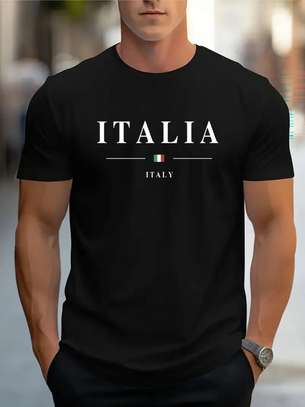 ITALIA Mens TShirt Comfortable Crew Neck Casual Cotton ShortSleeves Soft Breathable Top Menswear Tshirt Summer Spring Streetwear Cotton Fabric Trendy Letter Print