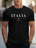 ITALIA Mens TShirt Comfortable Crew Neck Casual Cotton ShortSleeves Soft Breathable Top Menswear Tshirt Summer Spring Streetwear Cotton Fabric Trendy Letter Print