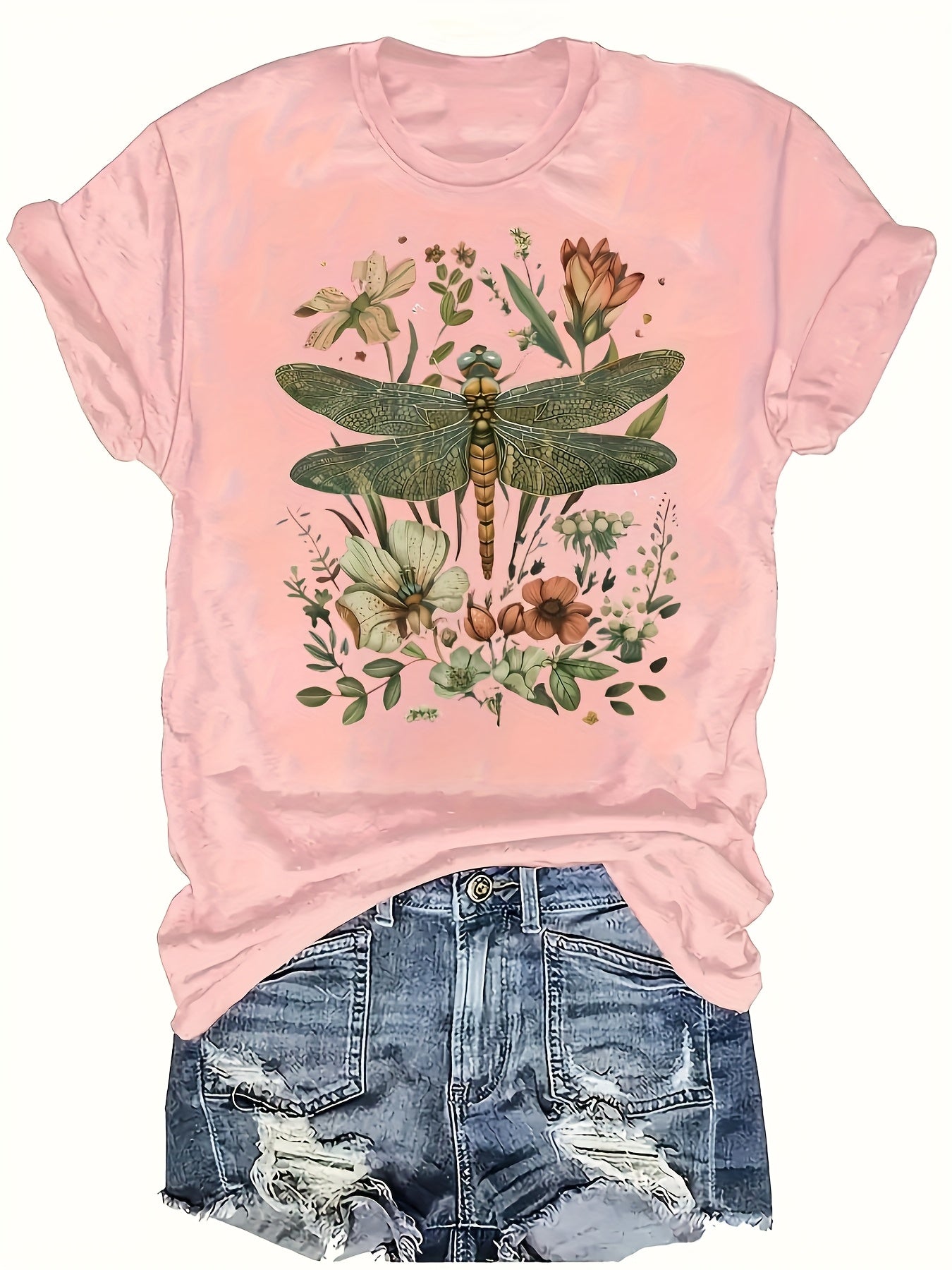 Fashionable Floral, Bohemian Women'S Graphic Print, Casual Short Sleeve - Spring And Summer Fit, Perfect Choice, Round Neck Women'S T-Shirt