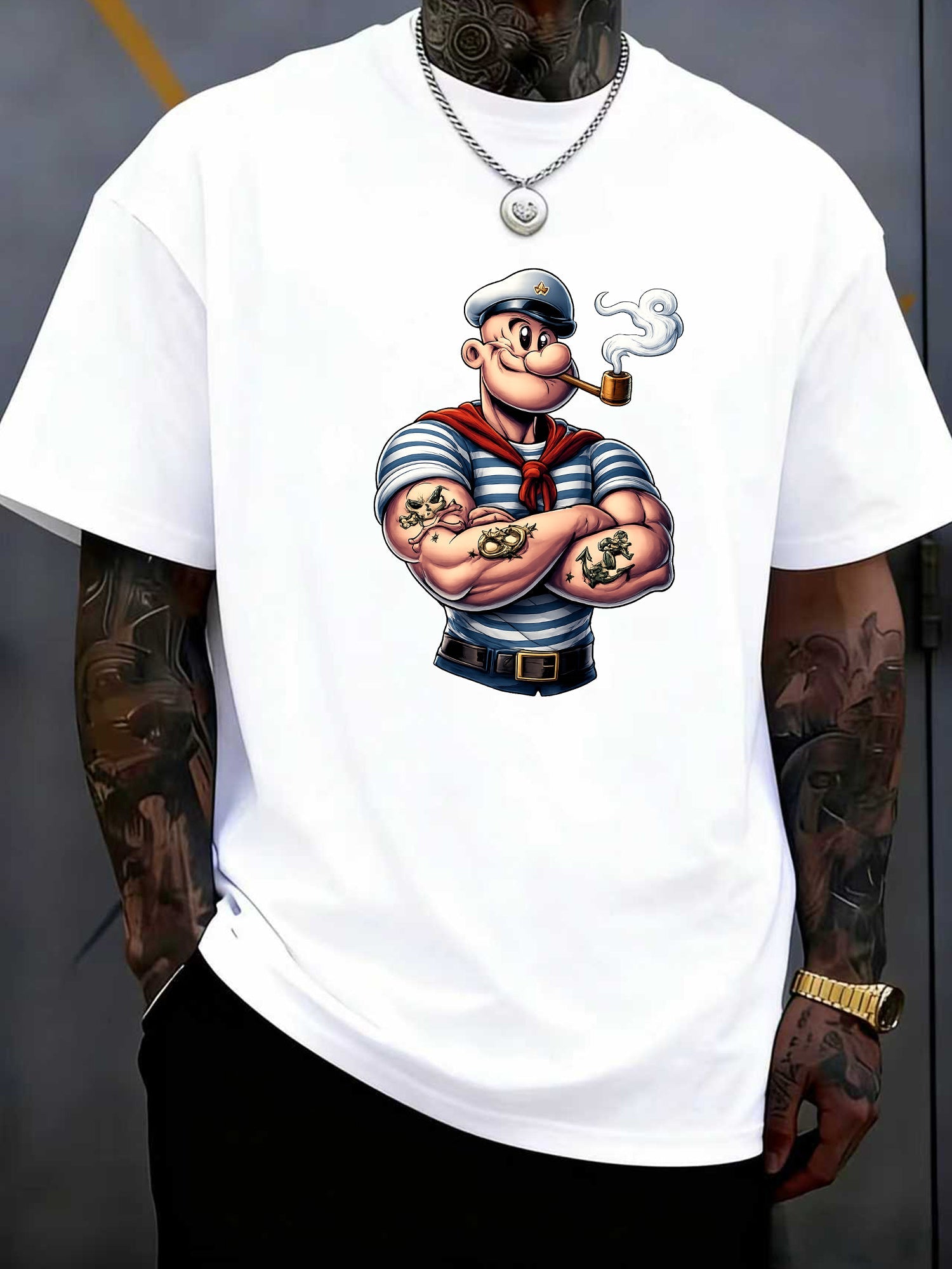 Men's Pirate T-Shirt - Soft Stretch Cotton Nautical Print with Pirate Icons ( Parrot, Treasure Map) - Round Neck Short Sleeve Casual & Costume Wear Suitable for Pirate Parties, Everyday Outfits - Machine Washable Pirate Attire for Men