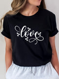Letter Print T-Shirt, Short Sleeve Crew Neck Casual Top for Summer And Spring, Women'S Clothing