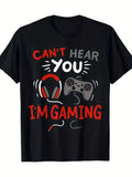 Boys' Graphic T-Shirt - "Can't Hear You While Gaming" Slogan Tee - Casual Loose-Fit Breathable Fashion Top for Gamers - Orange Daily Casual and LAN Party Outfit - Machine Washable Summer Apparel, Gaming Style, Crew Neck Design, Youth Style