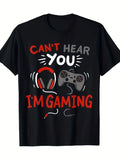 Boys' Graphic T-Shirt - "Can't Hear You While Gaming" Slogan Tee - Casual Loose-Fit Breathable Fashion Top for Gamers - Orange Daily Casual and LAN Party Outfit - Machine Washable Summer Apparel, Gaming Style, Crew Neck Design, Youth Style