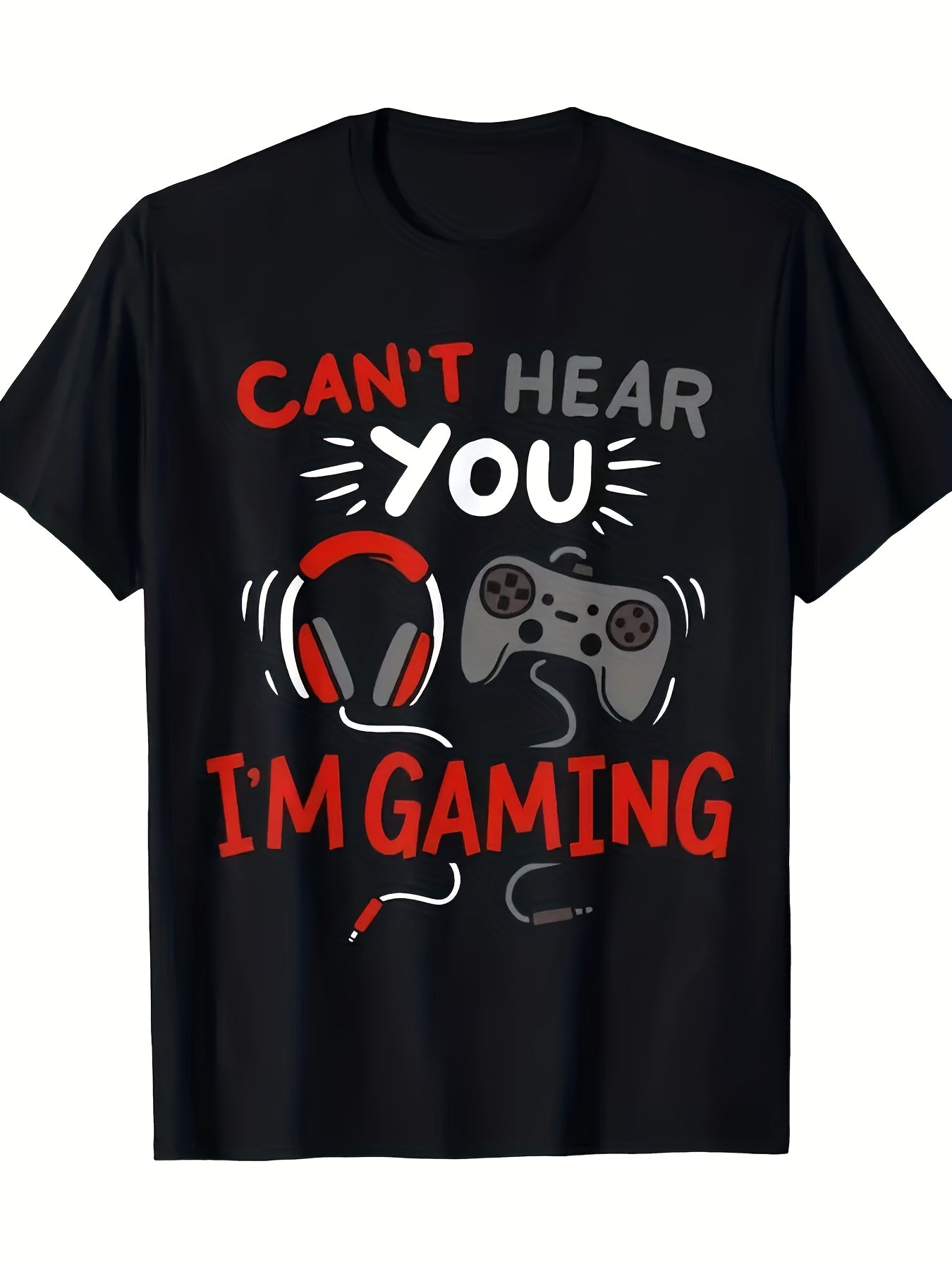 Boys' Graphic T-Shirt - "Can't Hear You While Gaming" Slogan Tee - Casual Loose-Fit Breathable Fashion Top for Gamers - Orange Daily Casual and LAN Party Outfit - Machine Washable Summer Apparel, Gaming Style, Crew Neck Design, Youth Style