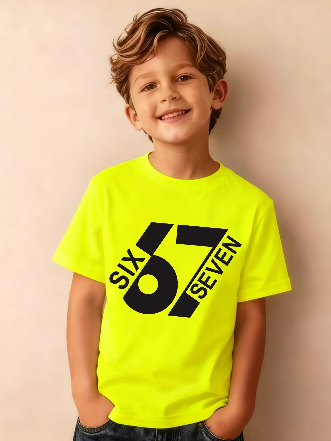 Summer Boys' Fashion Short Sleeve T-Shirt, Sizes 6-7, Cartoon Pattern Print Outdoor Casual Top, NY-DX7586
