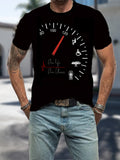 Men's Novelty Car Dashboard Graphic Tee - Casual Black Polyester T-Shirt with 3D Speedometer Print, Round Neck, Short Sleeves - Perfect for Summer Wear, Retro T Shirt