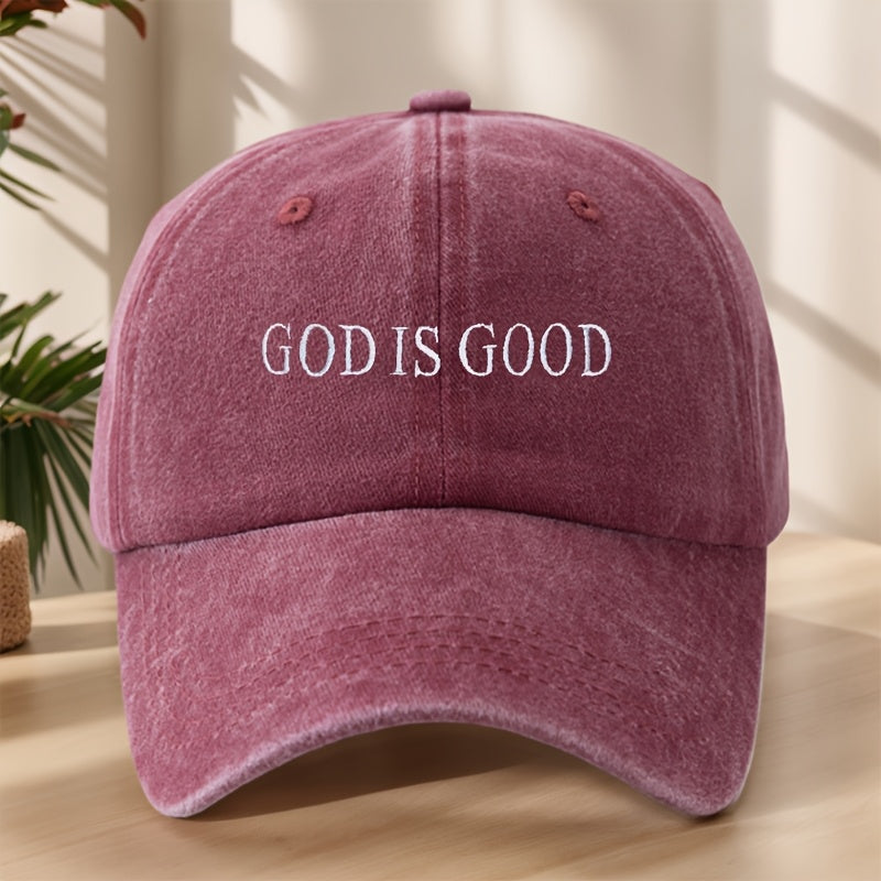 MAKEFGE Vintage Washed Baseball Cap for Men & Women - Embroidered "GOD IS GOOD" Design, Lightweight Breathable Soft Fabric, Adjustable Unisex Casual Outdoor Sports Hat for Spring Summer, Embroidered Detail
