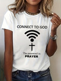 Women's Prayer T-Shirt - Connect to God Jesus Funny Religious Letter Print Short Sleeve Crew Neck Top, -Based Casual Summer Spring Tee for Church Outfits & Spiritual Wear