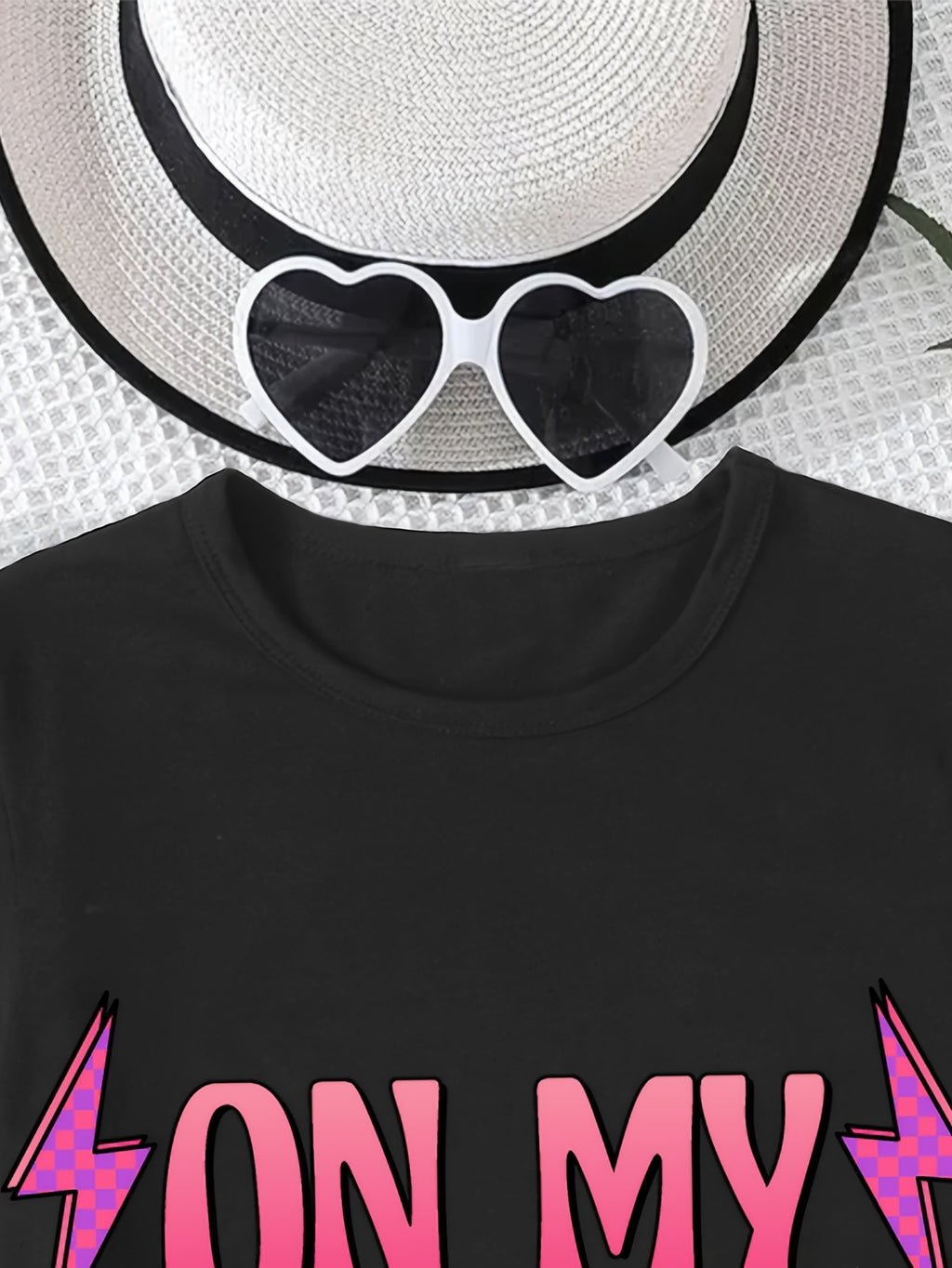 TX31172 Girl ZON MY *Mom'S LAST NERVE Pink Skull Palm Cute Casual Versatile Round Neck Black T-Shirt