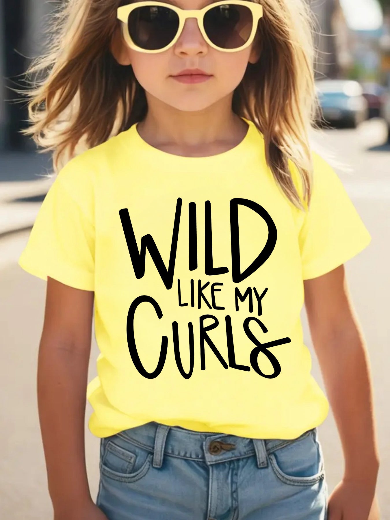 Summer Fashion Girls' Short Sleeve T-Shirt "Wild Like My Curls" Letter Print Casual Versatile Top DX2660