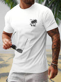 Men's Trendy Coconut Tree Print Regular Fit T-Shirt, Polyester with Elastane, Round Neck, Machine Washable - Summer Collection, Shoulder