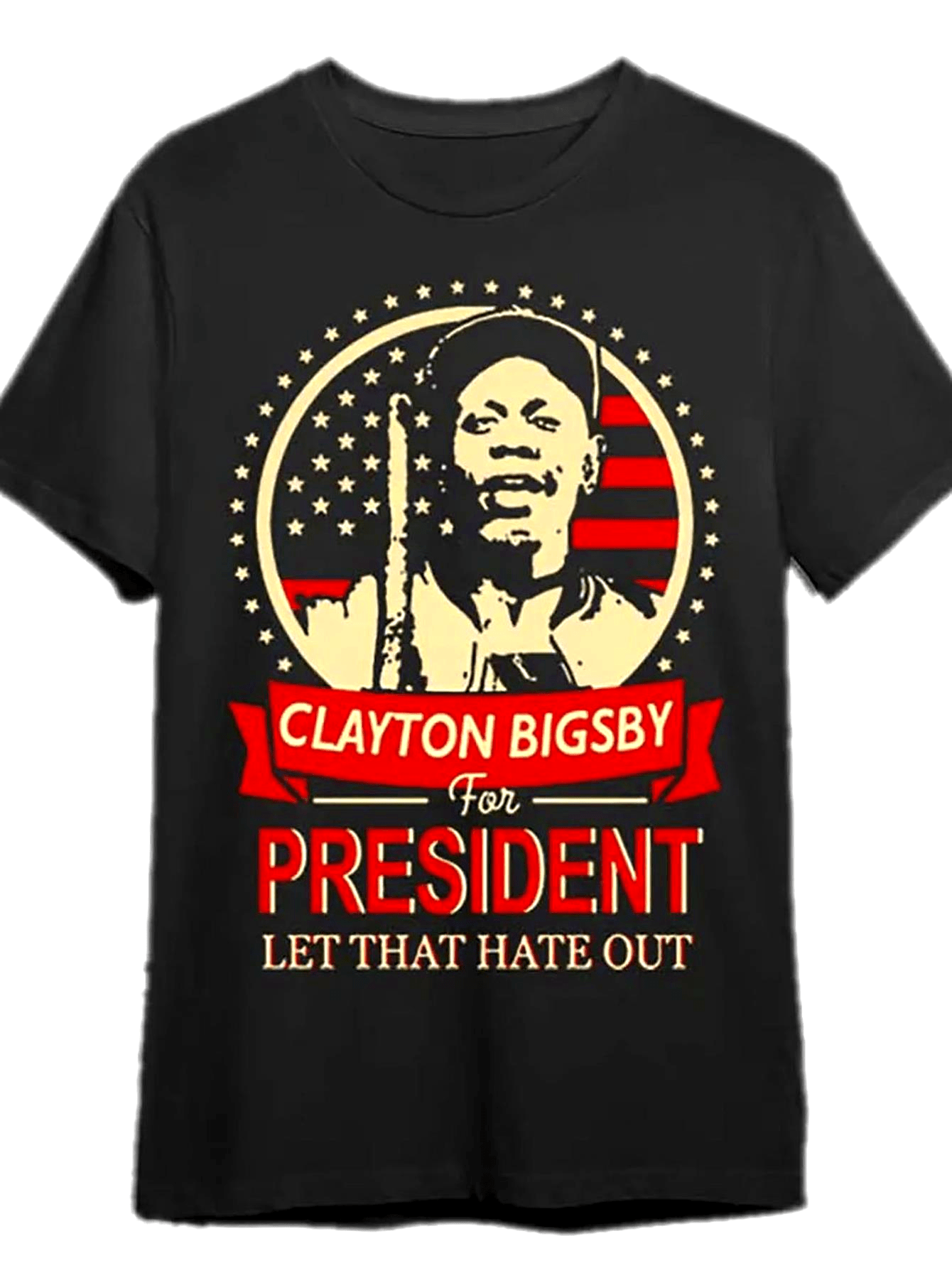 Men'S Clayton Bigsby Graphic T-Shirt – Casual Round Neck Short Sleeve Tee in Black Featuring a Patriotic 'Let That Hate Out' Design, Ideal As a Holiday Gift, Bold Print Shirt That Is Machine Washable