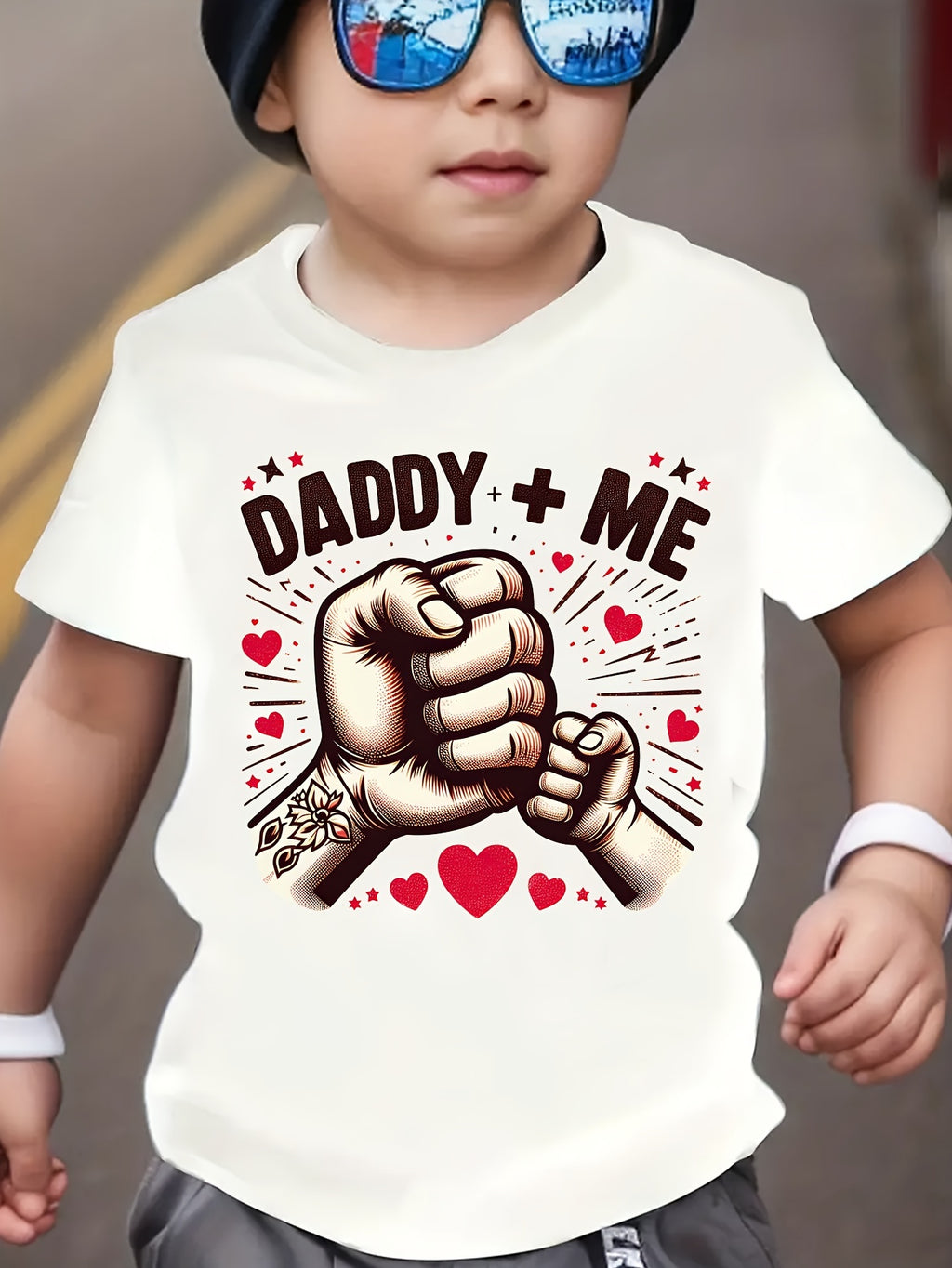 Boy's Casual Round Neck T-Shirt with "DADDY + ME" Fist Print
