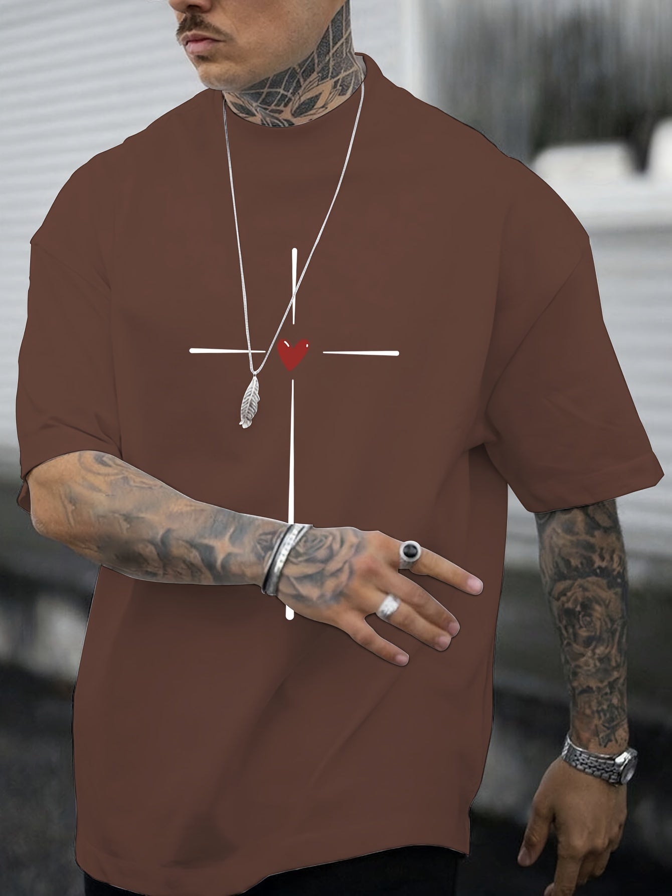 Men's Trendy Hand-drawn Pattern Print Regular Fit T-shirt