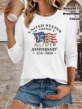 Women's USA 250th Anniversary T-Shirt 1776-2026 - Soft Breathable 3/4 Sleeve Crew Neck Top with Patriotic American Flag Print, Casual Relaxed Fit Suitable for 4th of July, July Celebrations & Year-Round Wear