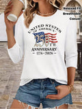 Women's USA 250th Anniversary T-Shirt 1776-2026 - Soft Breathable 3/4 Sleeve Crew Neck Top with Patriotic American Flag Print, Casual Relaxed Fit Suitable for 4th of July, July Celebrations & Year-Round Wear