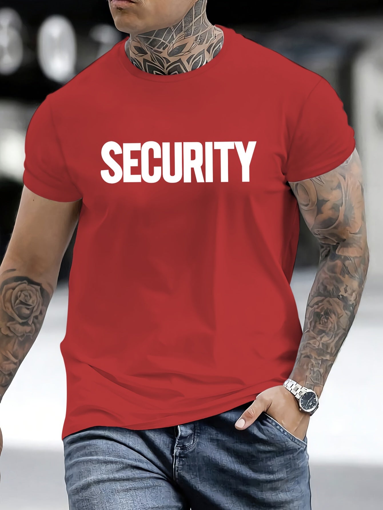 MBDMBD Men'S Casual Crew Neck T-Shirt with Bold SECURITY Print, Polyester, Comfortable & Versatile Short Sleeve Tee for Summer, Everyday Tshirt | Secure Shoulder Design | Smooth Texture Shir