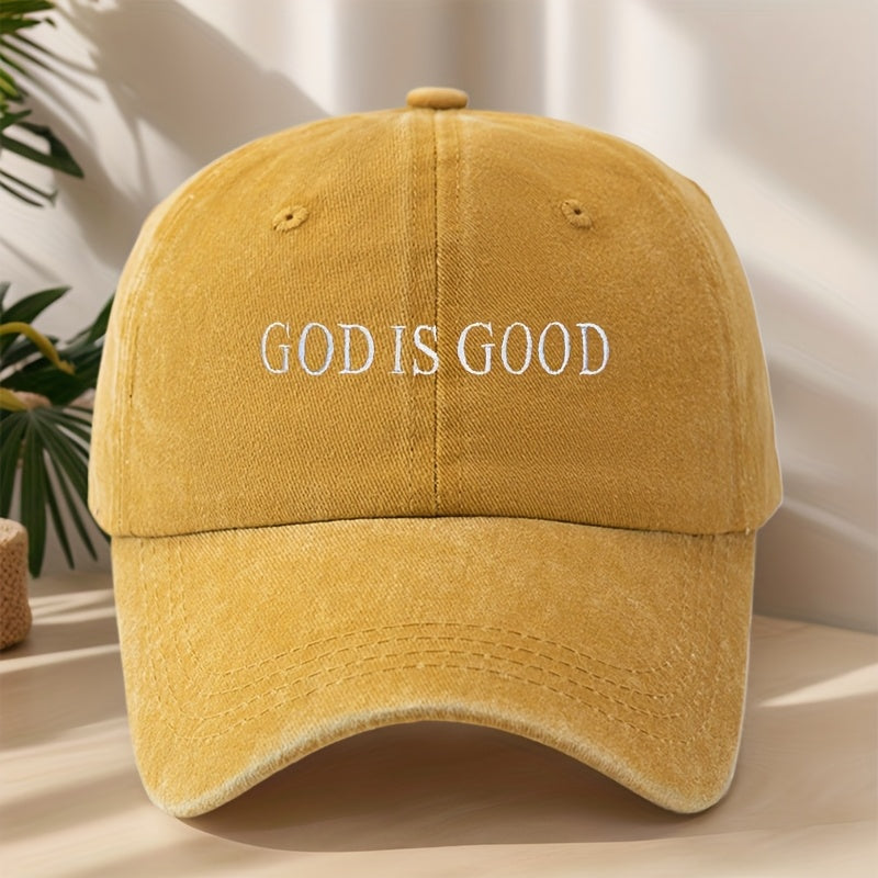 MAKEFGE Vintage Washed Baseball Cap for Men & Women - Embroidered "GOD IS GOOD" Design, Lightweight Breathable Soft Fabric, Adjustable Unisex Casual Outdoor Sports Hat for Spring Summer, Embroidered Detail