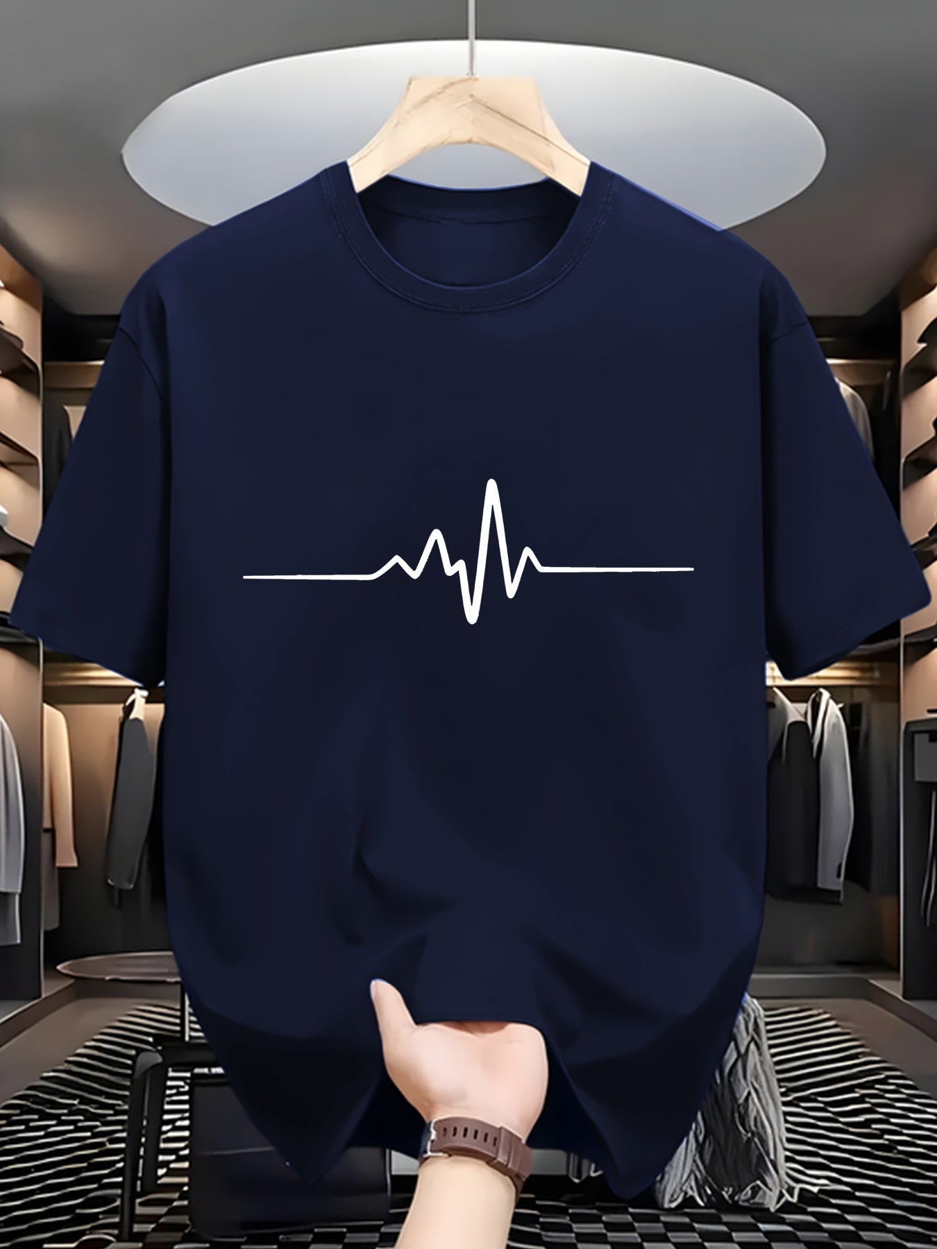 Men'S Polyester Short Sleeve Shirt, Lightweight Breathable Fashion Printed T-Shirt, Creative Heart Rate Graph Print, Perfect for Travel/Summer/Beach, Daily Casual/Home, 2025 /