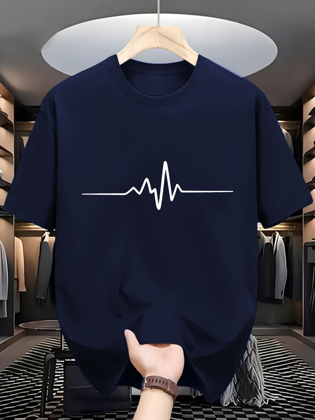 Men'S Polyester Short Sleeve Shirt, Lightweight Breathable Fashion Printed T-Shirt, Creative Heart Rate Graph Print, Perfect for Travel/Summer/Beach, Daily Casual/Home, 2025 /