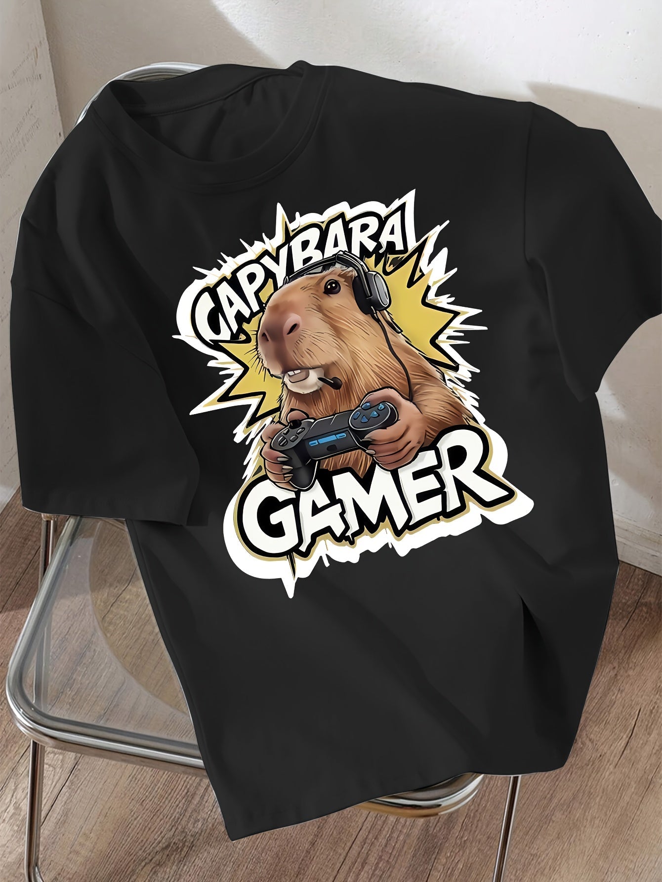 Boys' New Spring/Summer Loose-Fit Casual Fashionable Versatile Street-Style Cool Capybara Anime Cartoon Print Short-Sleeve T-Shirt for Daily Wear