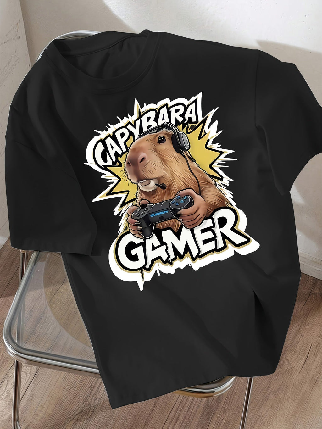 Boys' New Spring/Summer Loose-Fit Casual Fashionable Versatile Street-Style Cool Capybara Anime Cartoon Print Short-Sleeve T-Shirt for Daily Wear