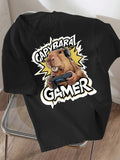 Boys' New Spring/Summer Loose-Fit Casual Fashionable Versatile Street-Style Cool Capybara Anime Cartoon Print Short-Sleeve T-Shirt for Daily Wear