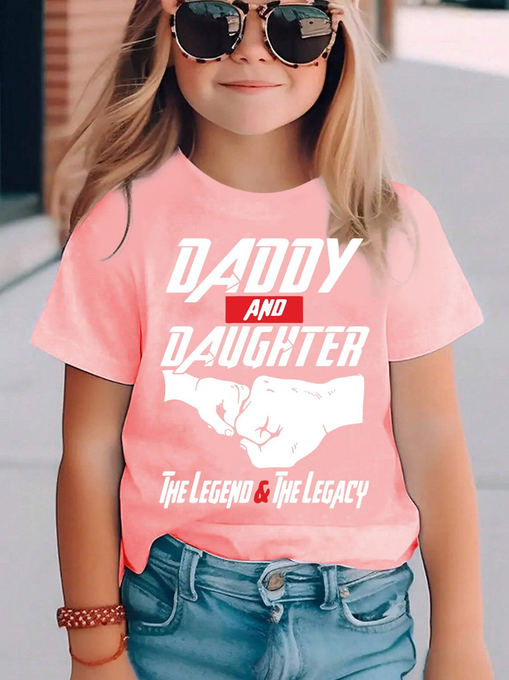 Summer Fashion Short-Sleeve T-Shirt for Girls with 'Daddy And Daughter' Letter Pattern Print, Casual And Versatile Top DX4072