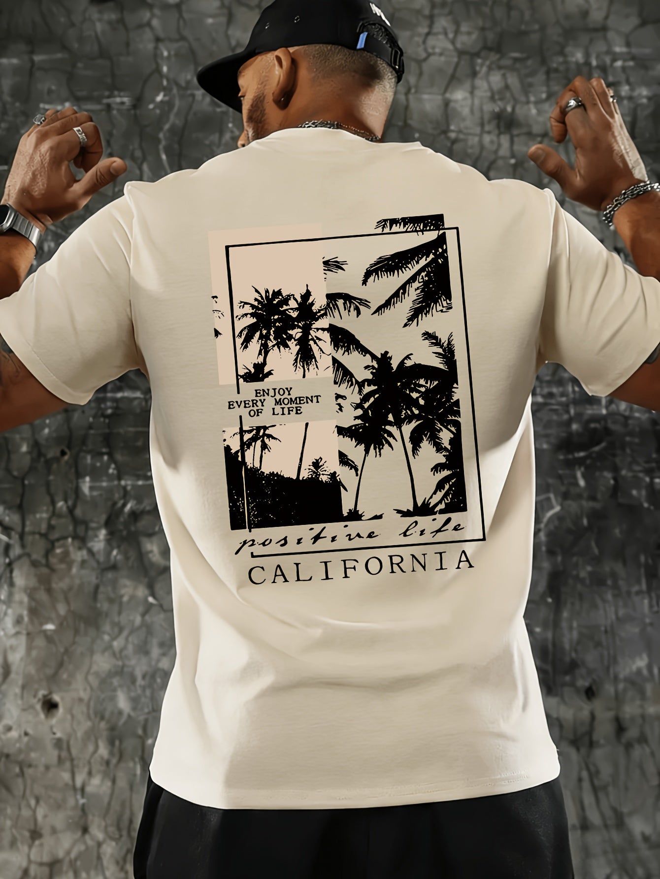 Men's Fashion Casual CALIFORNIA Print Regular Shoulder Short Sleeve T-Shirt, Comfortable and Versatile, Suitable for All Seasons