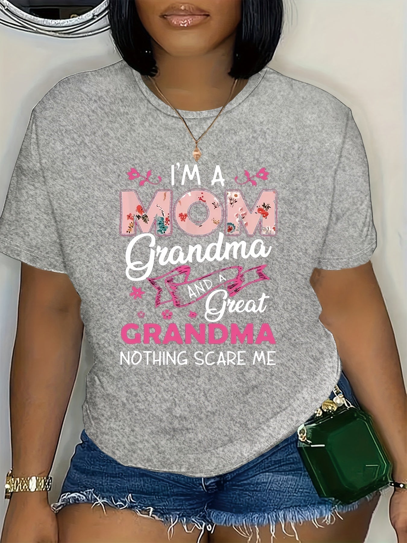 Plus Size Letter Print T-Shirt, Casual Crew Neck Short Sleeve T-Shirt, Women's Plus Size Clothing