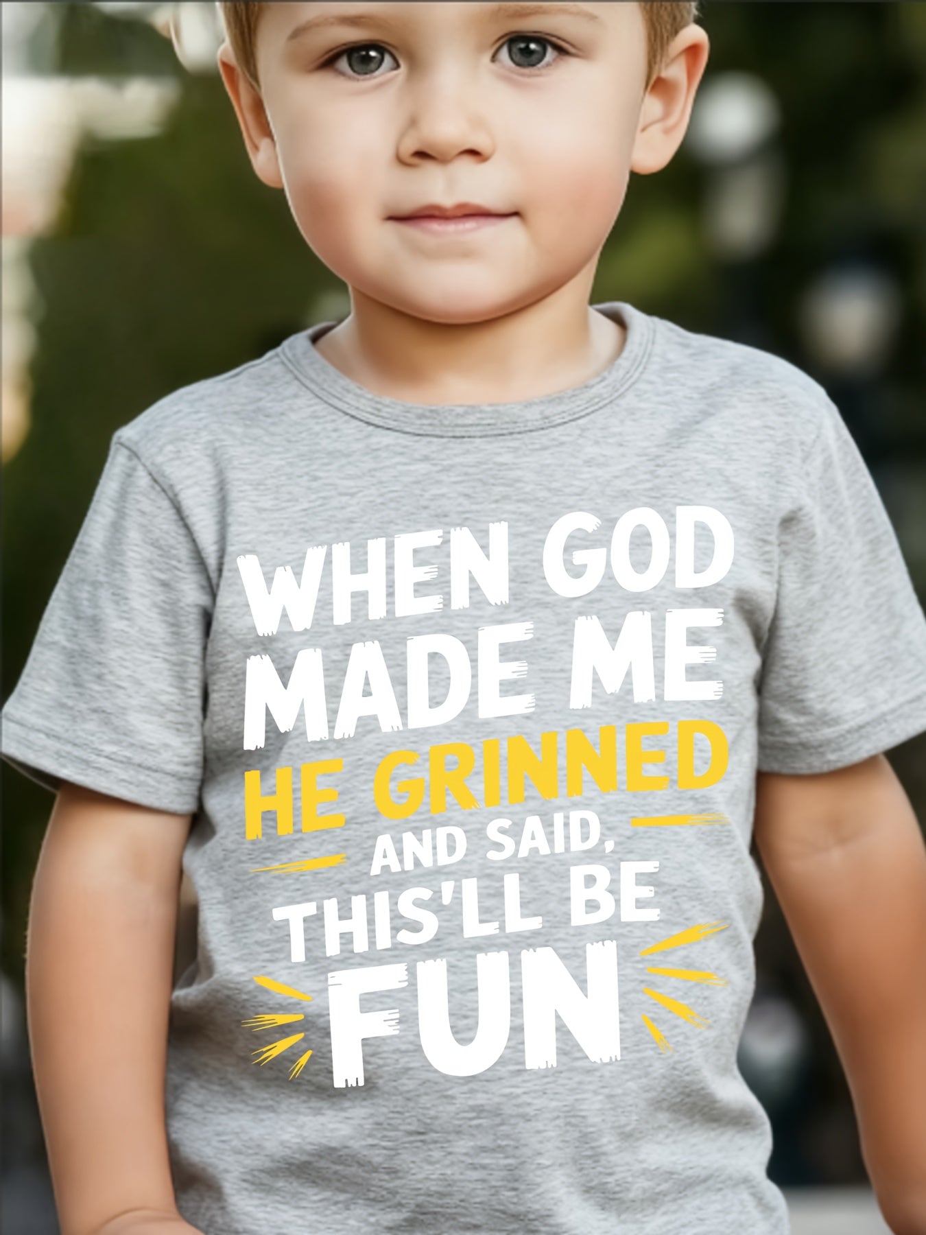Summer Travel And Leisure Wear, Youth Trendy Short-Sleeved T-Shirt "When God Created Me, He Smiled And Said, 'This Will Be Fun'" Clothing Gift, Boys' Round Neck Short-Sleeved T-Shirt, Boys' Summer Clothing