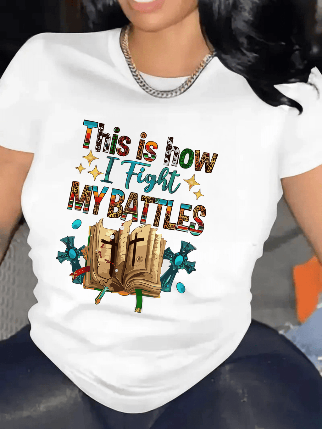 Battles Fashion Women'S Colorful Letter Book Pattern Printed Round Neck T-Shirt, Casual Short-Sleeve Top for Spring And Summer, Women'S Clothing