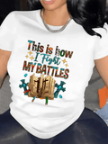 Battles Fashion Women'S Colorful Letter Book Pattern Printed Round Neck T-Shirt, Casual Short-Sleeve Top for Spring And Summer, Women'S Clothing