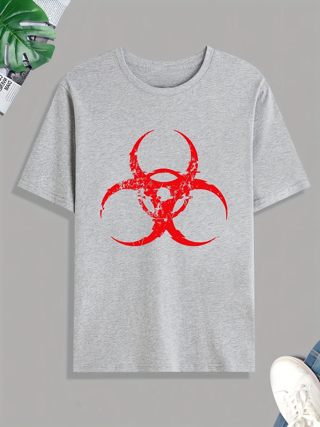 Biohazard Symbol Print T Shirt, Tees For Men, Casual Short Sleeve Tshirt For Summer Spring Fall, Tops As Gifts
